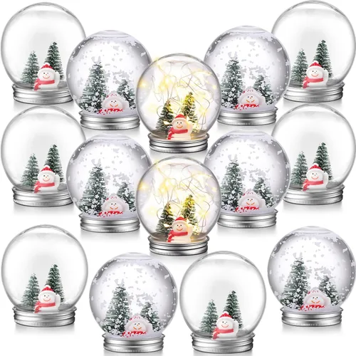 Vista 7 de Jerify Juego de 16 globos de nieve transparentes de plástico de 3.58 pulgadas, globo de agua con tapa de rosca, árboles de Navidad artificiales