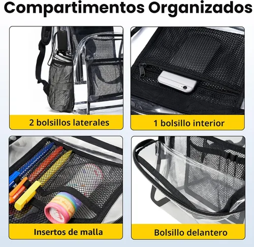 Vista 4 de Vorspack Mochila Transparente Resistente - Gran Mochila Transparente para Libros, Mochila Transparente para Trabajo Universitario, Negro, Grande