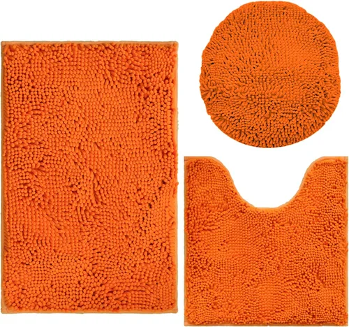 Vista 16 de Juego de 3 alfombras de baño de felpilla ultrasuave, antideslizante y súper absorbente, parte inferior de PVC fuerte, lavable a máquina, para Negro