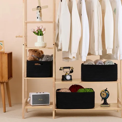 Vista 3 de MiniArk Cestas grandes de almacenamiento para estantes, organizadores de armario, para ropa, manta, toallas, guardería, caja de juguetes, cestas