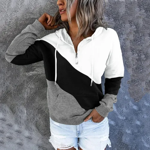 Vista 2 de Sudaderas con capucha para mujer, con cuello de botón, sin botones, con cordón, manga larga, lindas, ropa para adolescentes y niñas