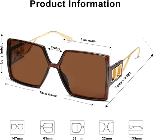 Vista 4 de Allarallvr Gafas de sol cuadradas de gran tamaño para mujer, gafas de sol Tetro de moda para mujer, gafas de sol AR82009
