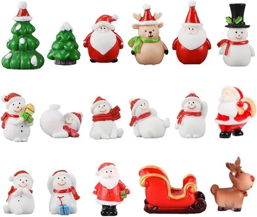 Vista 8 de 8 mini figuras de Navidad, Papá Noel, muñeco de nieve, alce y más, adornos de resina para árbol, jardín, globos de nieve y fiestas