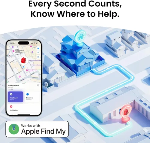 Vista 3 de Alarma de seguridad personal de 130 dB para mujeres con aplicación Apple Find My, sirena extra fuerte y luz estroboscópica, llavero de autodefensa
