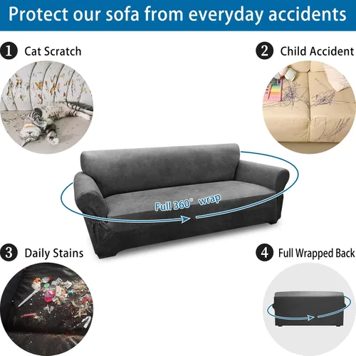 Vista 104 de Fundas para Sillón de 2 Piezas con Cojín en T, Fundas de Aspecto de Cuero para Sofá, Fundas para Sillas, Protector de Muebles Elástico, Funda