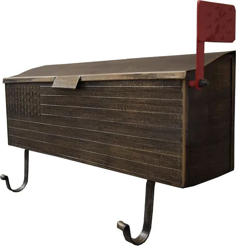 Vista 3 de Oakland Living AZ620-ANTIQUE-BRONZE Bandera de correo saliente de metal patriótica de bronce envejecido y perchas para periódicos de estilo antiguo
