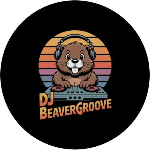 Vista 3 de DJ BEAVERGROOVE Retro Beaver DJ Turntable Sunset PopSockets Adhesive PopGrip