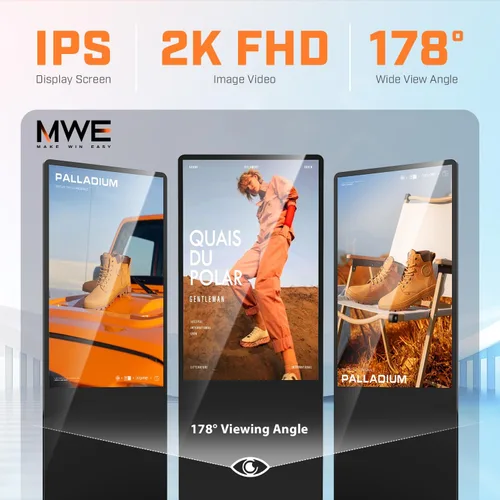 Vista 7 de MWE 32 pulgadas piso interior de pie señalización digital, sistema CMS, quiosco de exhibición de publicidad, pantalla LCD tótem comercial póster