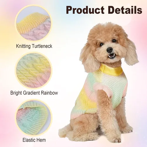 Vista 2 de Suéter de punto para perro: suéter colorido para cachorro, disfraz de perro cálido de invierno, suéter de cuello alto para mascotas, gatos