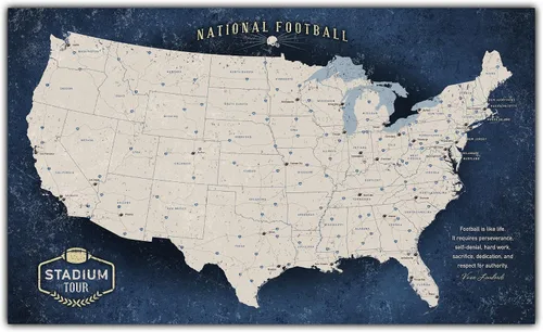 Vista 9 de HolyCowCanvas Rastreador de mapas de estadio de fútbol de lona personalizado con alfileres, pelotas de fútbol de metal, regalo deportivo
