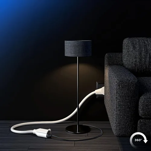 Vista 9 de Maximm - Cable de extensión de enchufe plano blanco de 1 pie, rotación de 360°, toma única, para interiores, calibre 16, 3 puntas, cable de tierra