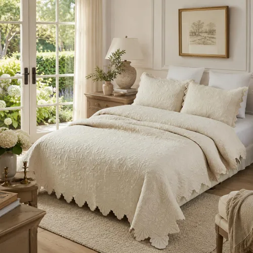 Vista 3 de Brandream Juego de ropa de cama de 2 piezas con borde festoneado, tamaño individual, color beige, tamaño individual, tamaño individual