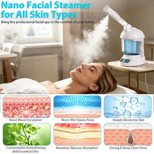 Vista 7 de SUPER DEAL Vaporizador de pelo PRO 3 en 1 multifunción con ozono, vaporizador facial con capucha y accesorio para terapia capilar y facial para uso