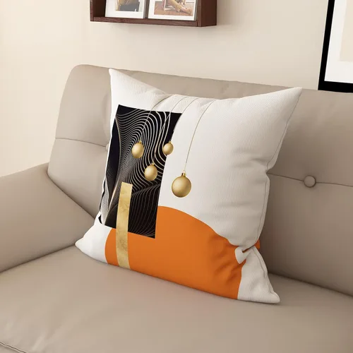 Vista 6 de Funda de almohada decorativa para sofá de sala de estar, patrón impreso de doble cara, funda de cojín naranja geométrica abstracta estilo nórdico