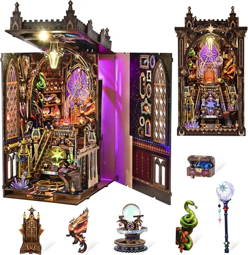 Vista 10 de TOYQI Kit de Rincón de Libros, Kits de Rincón de Libros para Adultos, Kit de Casa de Muñecas en Miniatura DIY Rompecabezas de Madera 3D Booknook