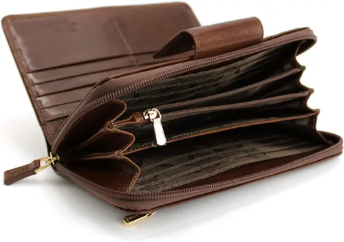 Vista 3 de GIUDI Cartera de mujer grande cuero, Marrón, Cartera grande