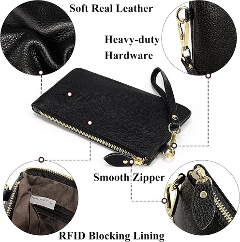Vista 3 de Uromee Cartera de mano para mujer, de piel auténtica, con cadena de hombro desmontable