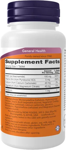 Vista 2 de NOW Suplementos, Melatonina 1 mg, con Co-Factor Nutrientes, Ciclo de Sueño Saludable*, 100 Tabletas
