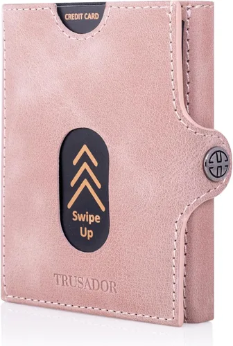 Vista 12 de TRUSADOR Billetera unisex de cuero Valencia pequeña y compacta con bolsillo frontal RFID y bolsillo para monedas, Negro