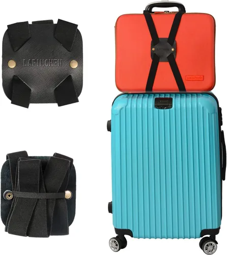 Vista 7 de Correas elásticas para equipaje hechas de cuero auténtico un accesorio de maleta de viaje ajustable y portátil negro