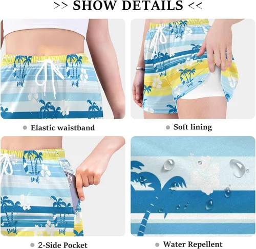 Vista 4 de Aslsiy Women's Swim Shorts Beach Shorts Quick Dry Board Shorts Swimsuit Bathing Bottom