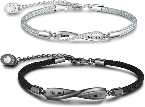 Vista 11 de Pulseras de infinito personalizadas para mujeres, hombres y parejas, pulseras a juego con nombre personalizado para parejas, para novio, novia