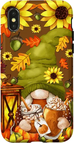 Vista 5 de iPhone 13 Pro Max Lindo gnomo de especias de calabaza con árbol de otoño hojas de otoño