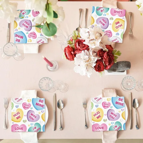 Vista 7 de Whaline 80 servilletas de papel para el día de San Valentín, conversación con corazón, desechables, servilletas de cóctel coloridas para vacaciones