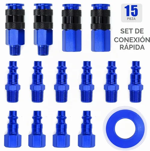 Vista 2 de 15 piezas de acoplador de aire de aluminio de 1/4 pulgadas NPT y kit de enchufe, accesorios de aire de conexión rápida, juego de conectores rápidos
