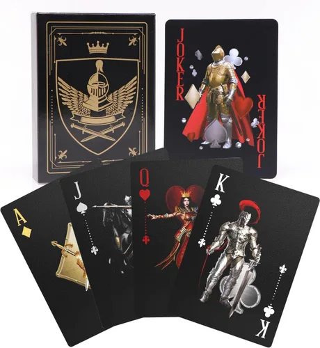 Vista 9 de ACELION Cartas de juego impermeables, cartas de plástico, baraja de cartas, tarjetas de póquer de regalo (negro)