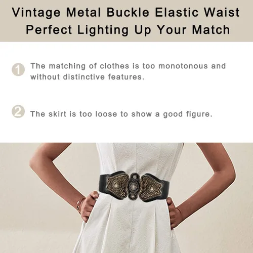 Vista 3 de maikun Cinturón elástico ancho para mujer, cinturón de vestir con hebilla de metal vintage, para Navidad
