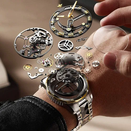 Vista 7 de OLEVS Luxury Automatic Self-Wind Watches for Men, Large Face Tungsten Steel Men's Mechanical Watch with Two Tone Band, 50M Waterproof, Sapphire