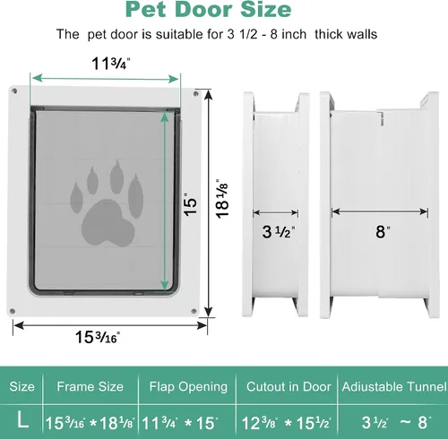 Vista 3 de Puerta grande para perro para pared, puerta gruesa para perro, túnel ajustable de 3 1/2 a 8 pulgadas, puerta resistente a la intemperie para perros
