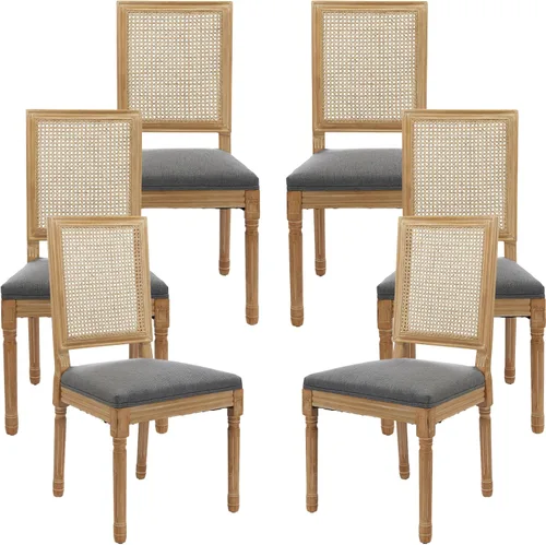 Vista 21 de ODUSE-DAILY Juego de 2 sillas de comedor French Country color beige, sillas de comedor de madera bohemia con respaldo tejido y asiento tapizado