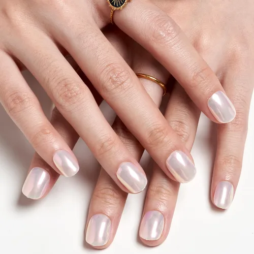 Vista 3 de GLAMERMAID - Uñas postizas cortas a presión con perlas blancas, uñas Perla Angélica