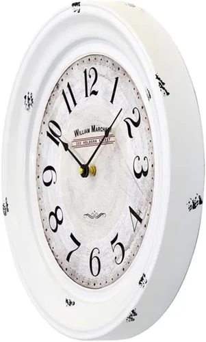 Vista 6 de Yosemite Home Decor Reloj de pared circular de hierro, marco blanco, cara blanca, texto negro, manecillas negras