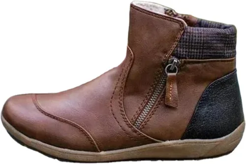 Vista 31 de Ladmiple Botas de tobillo para mujer, sin tacón, casual, con cremallera lateral, botas cortas vaqueras occidentales, zapatos para caminar