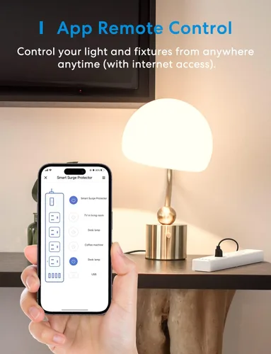 Vista 5 de Regleta inteligente Meross compatible con Apple HomeKit, Siri, Alexa, Google Home y SmartThings, protector contra sobretensiones WiFi con 4 tomas
