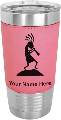 Vista 11 de LaserGram Kokopelli - Vaso aislado al vacío de 20 onzas, grabado personalizado incluido (piel sintética, gris)