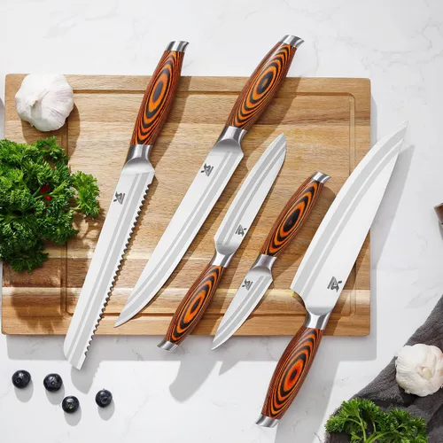 Vista 4 de MSY BIGSUNNY Juego de cuchillos de cocina de 5 piezas, cuchillo de cocina profesional alemán de acero inoxidable, serie Tang