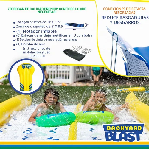 Vista 4 de Backyard Blast - Tobogán acuático de 30 pies con parachoques y zona de salpicaduras, jinete inflable y bomba eléctrica, fácil de instalar, extra