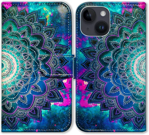 Vista 13 de Bcov Funda para iPhone 15 Plus, piel con tapa y función atril para iPhone 15 Plus, color verde pájaro negro