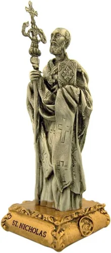 Vista 15 de Estatua de estatua de estatua de peltre de Nuestra Señora de Gracia sobre base de tono dorado, 4 1/2 pulgadas