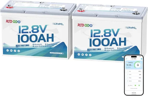 Vista 16 de Redodo Batería de litio Bluetooth inteligente de 12 V 50 Ah LiFePO4 para motor de arrastre, protección contra bajas temperaturas, vida útil de 10