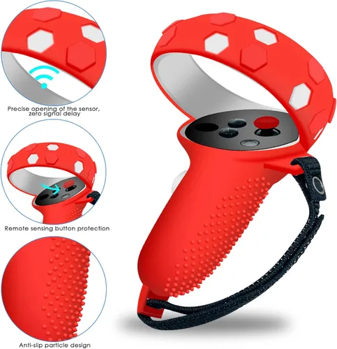 Vista 3 de JYMEGOVR for Oculus Quest 2 Controller Silicone Cover, Protective Case Set Accessories for Meta VR, Multi Colors Soft Shell Skin (Red)