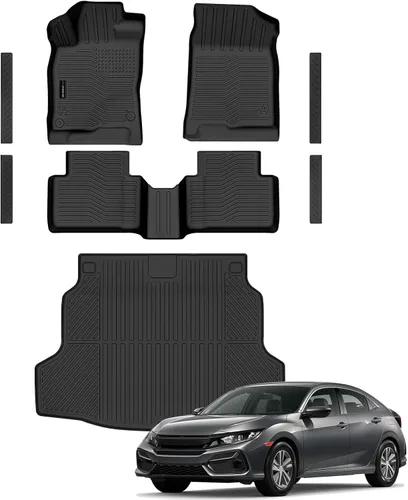 Vista 10 de Auxko Alfombrillas para todo tipo de clima, tapete de carga con respaldo para Honda Pilot 8 pasajeros 2016-2022, forros de elastómero termoplástico