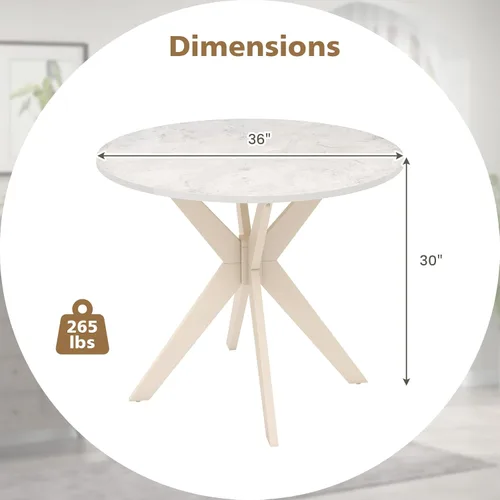 Vista 3 de Byroce - Mesa de comedor redonda de 36 pulgadas para 2-4, mesa de cocina de granja con parte superior de mármol y patas de madera maciza, mesa