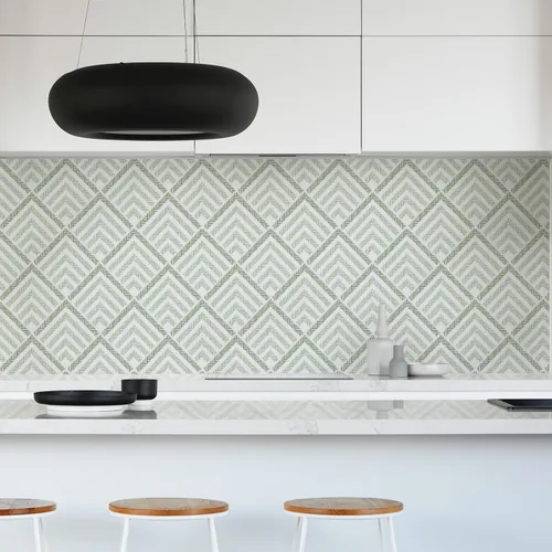Vista 7 de Cohoo Home Papel tapiz geométrico verde y blanco para despegar y pegar, papel adhesivo para armarios y cajones, papel adhesivo bohemio verde