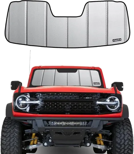 Vista 7 de Pigenius Parasol para parabrisas para Ford Bronco 2021-2025, parasol de ventana frontal de ajuste personalizado, cuero