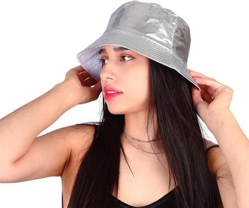 Vista 2 de MILAKOO Rock Metallic Bucket Hat Gorra reversible Unisex pescador ala ancha Rock Punk Hippie Sombrero